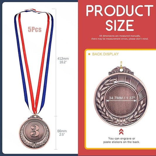 Hilitchi 5Pcs Gold Award Medals - Olympic Style Winner Medals with Ribbon