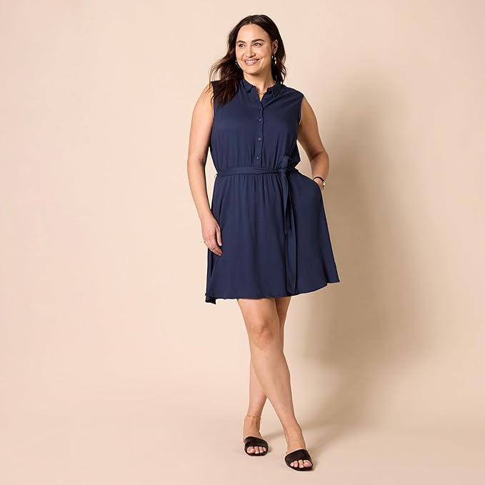 Essentials Women's Sleeveless Relaxed-Fit Woven Shirt Dress