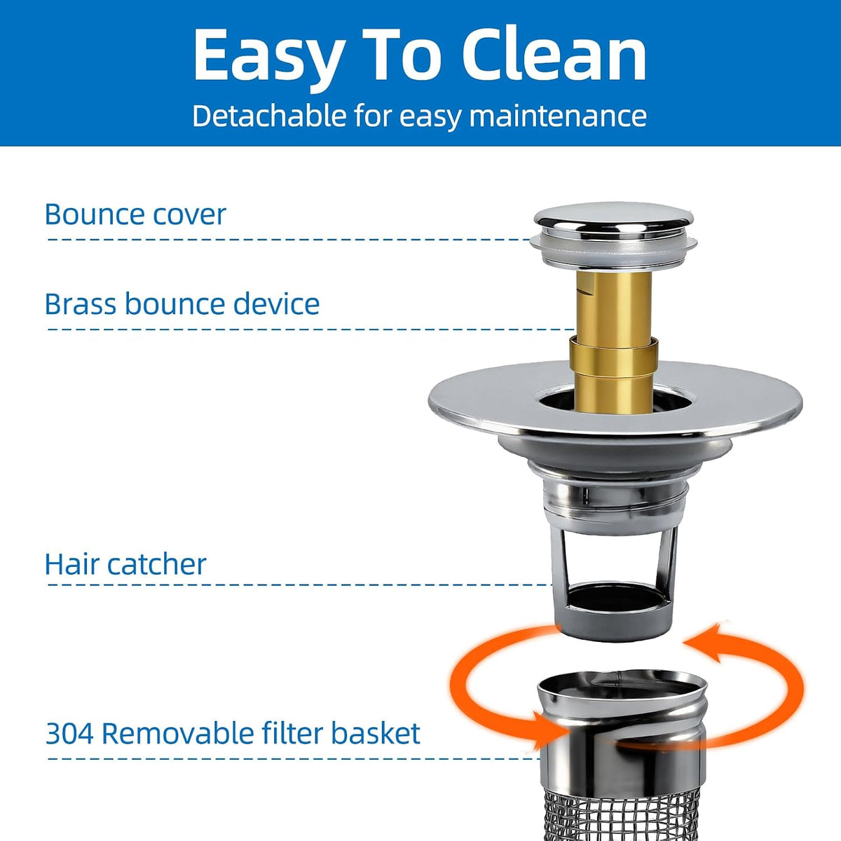 Bathroom Sink Drain Strainer, Pop-up Sink Drain Strainer with Removable Strainer Basket Hair Catcher, Bathroom Sink Stopper,2 Pack, (Does Not Include Silicone Washers)