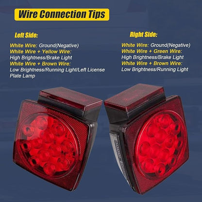 Trailer Tail Lights, Square Boat Trailer Lights Led Submersible Kit, Stop Turn Tail License Brake Running Light for Boat Truck RV Trailers Under 80" (2 Pack)