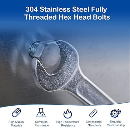MroMax 5Pcs M8 x 80mm Hex Head Screws Bolts, 304 Stainless Steel 18-8, Fully Threaded, External Hex Drive, for Mounting Chair, Handles, Rail, Pump, Wheels, Antenna Parts, Boat and Plastic Bumpers