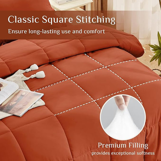 JOLLYVOGUE Queen Comforter Set, Ultra-Soft Queen Size Comforter Sets, 7-Piece Bed in a Bag, Goose Down Alternative, Oeko-TEX Certified, Sheets  Pillowcases, Burnt Orange