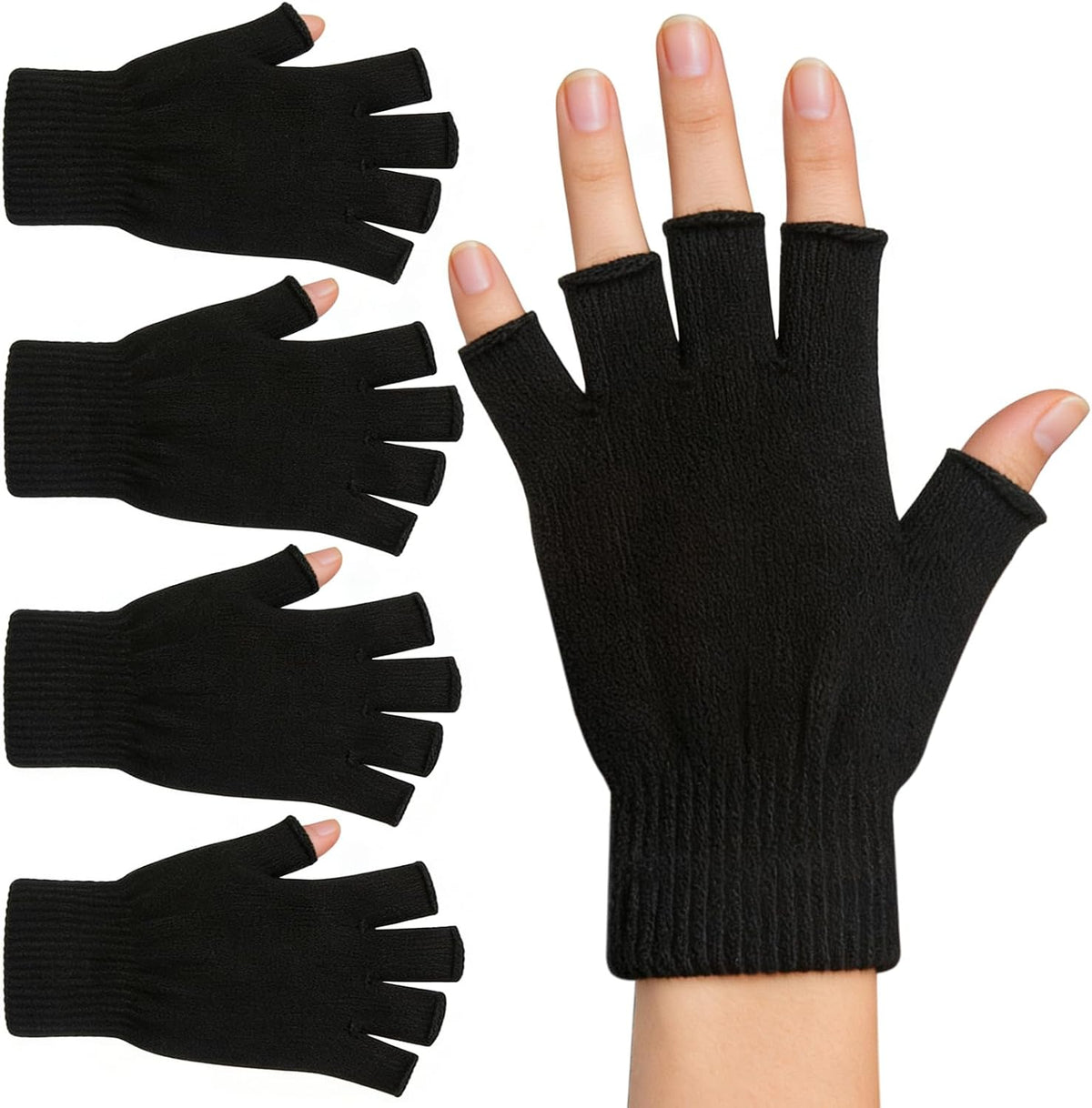 monochef Fingerless Gloves Half Finger Winter Warm Knit Thermal Working Running Biking Driving Typing Men Women Black ( Only one Pairs )