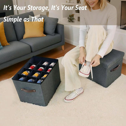 Adjustable Dividers Storage Ottoman Shoe Organizer Box for Closet,2 Pack Customizable Compartments, Versatile Storage Box for Shoes Clothes Toy Bedding, Foldable Foot Stool, Small Bench, Cabinet