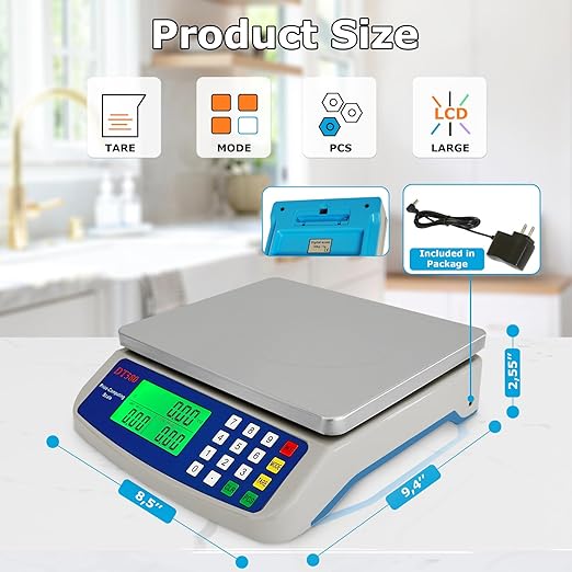 Large Digital Kitchen Scale 40kg88lb Stainless Steel Price Computing Scale Counting Scale Deli Scale with LCD Display for Baking Bread Cooking Meat Prep Parts and Coins Adapter Included