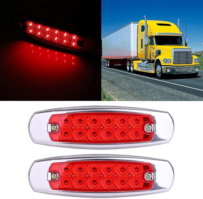 2 x 12 Led Red Lens LED Side Marker Indicator Lights Lamp Front Rear Tail Lamp LED Side Marker Lights Heavy Truck Lighting 2 x Redwhite Lens Fit For Peterbilt Kenworth Freightliner
