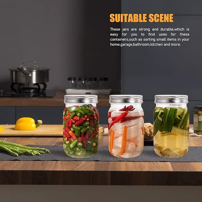6 Pack 16oz Clear Glass Mason Jars with Screw Caps 473ml Clear Canisters 473ml, Tinplate Screw Caps, For Slime Candy Smoothies Freezer Decor