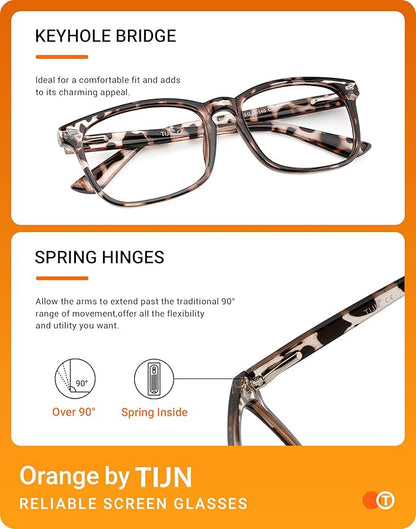 TIJN Blue Light Blocking Glasses for Women Men Clear Frame Square Nerd Eyeglasses Anti Blue Ray Computer Screen Glasses