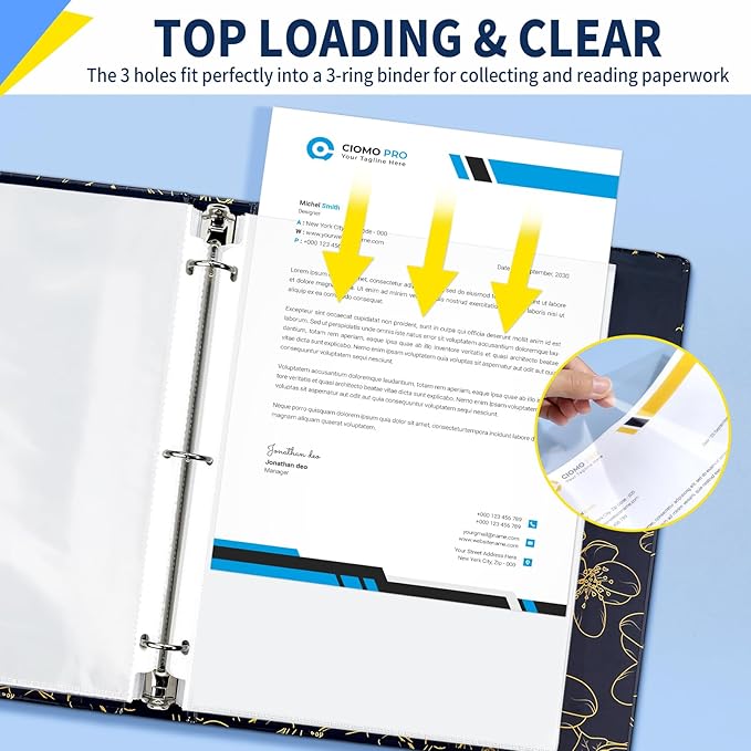 SUNEE Sheet Protectors 50 Packs for 3 Ring Binder, PVC-Free Clear Page Protectors 8.5x11 Inches Plastic Sleeves for Paper, Documents, Photos, Top Loading Binder Sleeves Letter Size