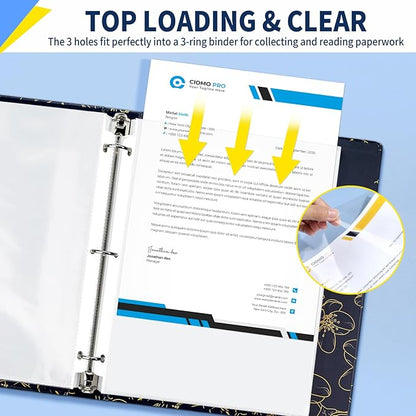 SUNEE Sheet Protectors 50 Packs for 3 Ring Binder, PVC-Free Clear Page Protectors 8.5x11 Inches Plastic Sleeves for Paper, Documents, Photos, Top Loading Binder Sleeves Letter Size