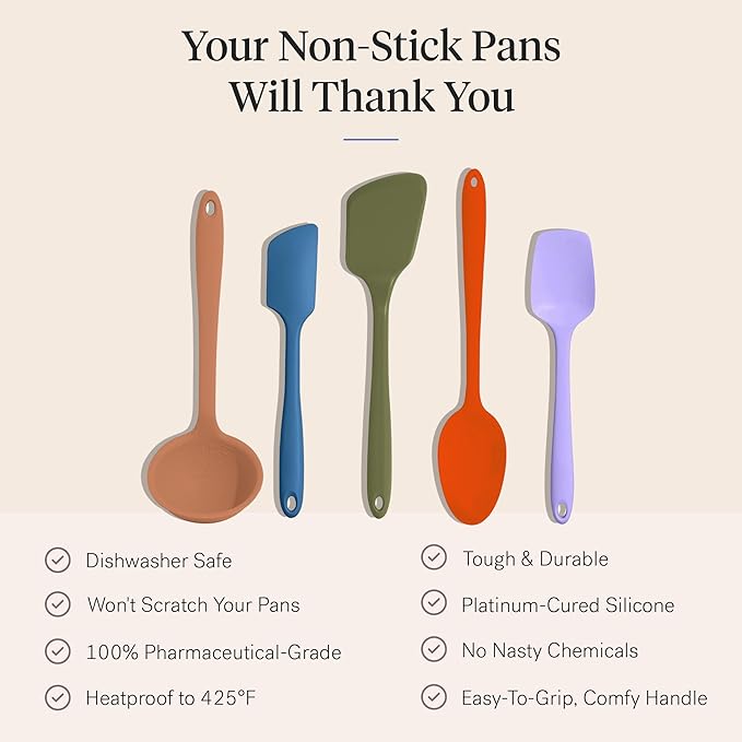 GIR: Get It Right 5 Piece Silicone Cooking Utensils Set - Ladle, Spatula, Flip, Spoon  Spoonula - Non-stick - Heat Resistant - Mediterranean Kitchen Utensils Set - Baking Supplies - BPA  BPS Free