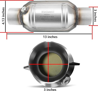 3" Catalytic Converter Universal 3 Inch Inlet/Outlet Cat Converter with O2 Port and Heat Shield (EPA Compliant)