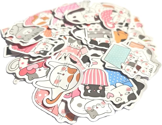 100 Pcs Cute Cat Stickers, Aesthetic Cat Waterproof Vinyl Stickers for Water Bottle Kids Adults Girls Women Kitten Stickers