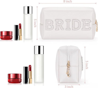 Etercycle Bride Letter Makeup Bag, Bride To Be Gifts Bling Pearl Rhinestone Patch Cosmetic Bag, Waterproof PU Travel Toiletry Bag for Bachelorette Party Women Wedding Bridal (Silver)