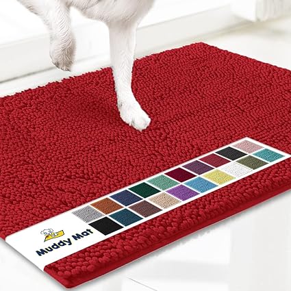 Muddy Mat Shown ON TV Highly Absorbent Microfiber Door Mat and Pet Rug Non Slip Thick Washable Area and Bath Mat Soft Chenille for Kitchen Bathroom Bedroom Indoor and Outdoor - Red Small 28"X18"