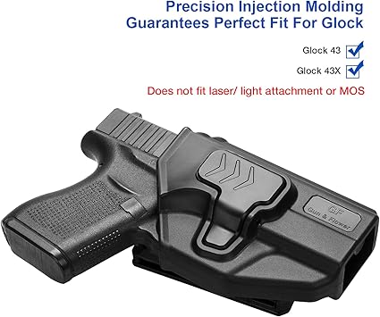 Compatible with Glock 43 Glock 43x, OWB Holster Fit G43 G43x, 360 Degrees Adjustable Belt Clip, Fit 1.5'' 1.75'' 2.0'' 2.25'' Wide Belt, Level II Retention Index Finger Release