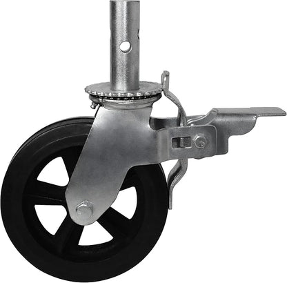 8 Inch Scaffolding Wheels, Scaffold Caster with Dual Locking Brakes, Heavy Duty 750LBS Rubber Caters 1-38" Solid Round Stem Replacement for Scaffold Workbench Shelves
