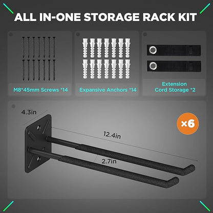 NACIAL 6 Pack Garage Storage System Hooks, Heavy Duty Wall Mount Tool Organizer, Chair Hanger Garage Storage Utility Hooks for Car Tires, Ladders, Chairs, Strollers, Power Tools, Garden Tools - 6 PACK