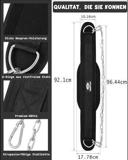Seektop Dip Belt for Weightlifting - GYM Workout Pull Ups Belt with Chain, Neoprene Waist Dip Belt Crossfit for Weight Lifting, Squat, Training, Fitness, Men  Women (Belt  Chain)