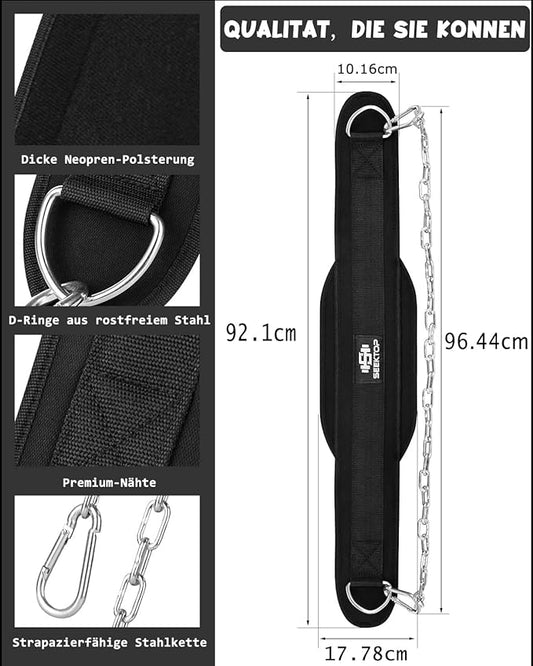 Seektop Dip Belt for Weightlifting - GYM Workout Pull Ups Belt with Chain, Neoprene Waist Dip Belt Crossfit for Weight Lifting, Squat, Training, Fitness, Men  Women (Belt  Chain)