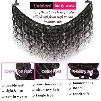 huarisi 20 Inch Body Wave Bundles Human Hair 1 Bundle 100 Unprocessed Brazilian Virgin Hair Bundles Double Weft Wavy Hair Weave Single Bundles Human Hair Natural Color