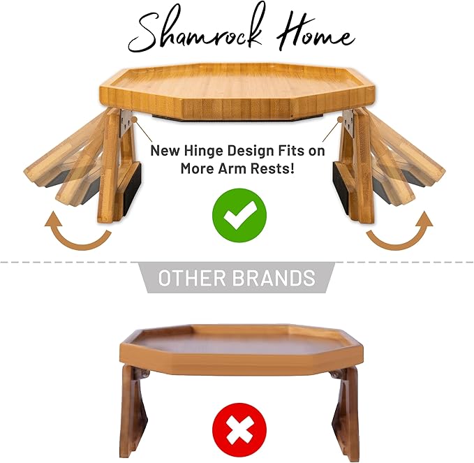 Shamrock Home Bamboo Couch Arm Table, Clip On Tray Sofa Table for Couches. Sofa Arm Tray for TV Dinners, Remotes, Drinks and Snacks, and Small Spaces - 13x10.8in, Beige