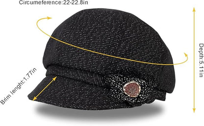 Women Retro Classic Visor Newsboy Cabbie Cap Beret Hats with Flower Buckle for Woman Ladies