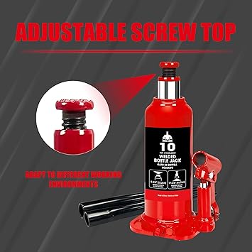 Bottle Jack 10 Ton (20,000 LBs) Hydraulic Car Jack, Fit for Auto Truck Repair and House Lift, Red