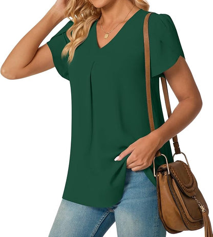 Anyally Women's Plus Size Summer Tunic Tops Dressy Casual Chiffon Blouses Short Sleeve T-Shirts for Leggings
