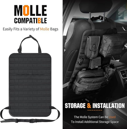 IronSeals Car Seat Back Organizer, Tactical Molle Panel Sag Proof Vehicle Seat Cover Protector Nylon Car Seat Back Hanger Bag Pad