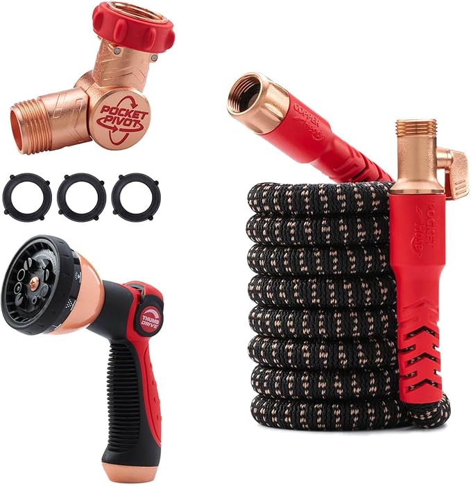 Pocket Hose Copper Head Expandable Garden Hose 9FT, Advanced Tri-Tex Tubing & Force Field Jacket, 3X Stronger, Lead-Free, No-Kink, Anti-Burst w/APT
