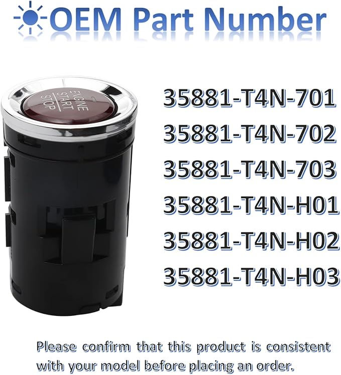 MANATEE Ignition start switches 35881-T4N-702 replacement for Honda HR-V 1.8L 2016 2017 2018, 35881-T4N-701 35881-T4N-H01 35881-T4N-H02, engine start stop button