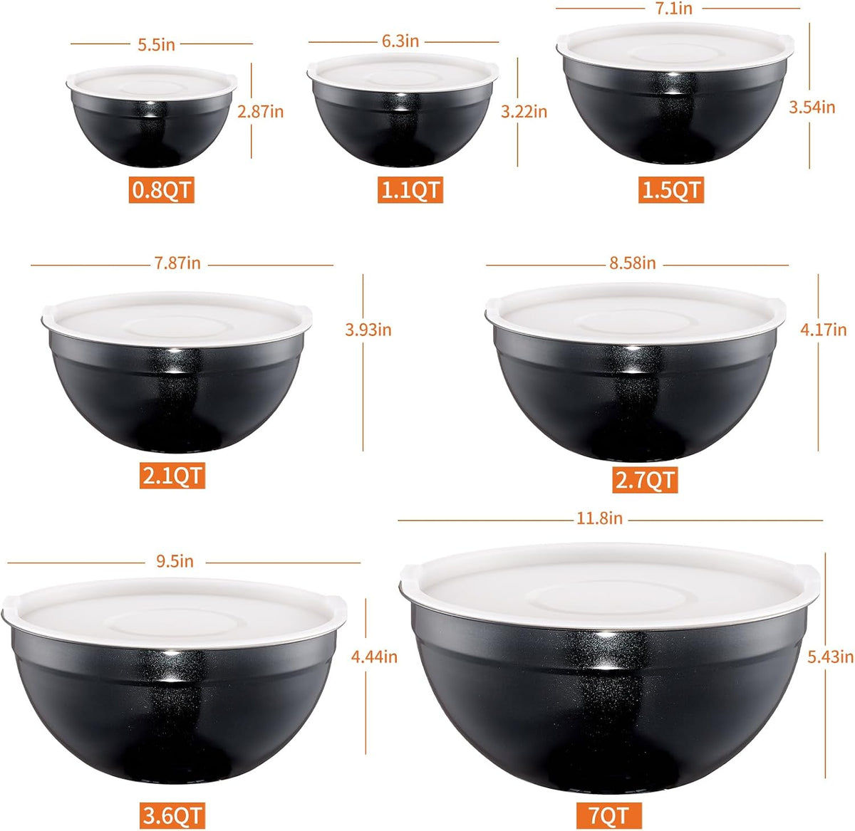 Blue Mixing Bowls with Lids Set of 7, Stainless Steel Nesting Bowl with Khaki Lid for Non-slip Mixing Prepping Storing Serving, 7 Sizes-7/3.6/2.7/2.1/1.5/1/0.8 QT