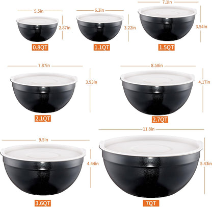 Blue Mixing Bowls with Lids Set of 7, Stainless Steel Nesting Bowl with Khaki Lid for Non-slip Mixing Prepping Storing Serving, 7 Sizes-7/3.6/2.7/2.1/1.5/1/0.8 QT