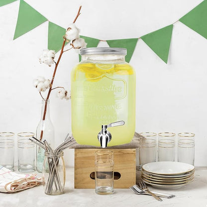 1-Gallon Drink Dispenser Glass Beverage Dispenser with Spigot Laundry Detergent Dispenser Juice Lemonade Dispenser for Parties- Serveware for BBQ, Picnic, Pool Party