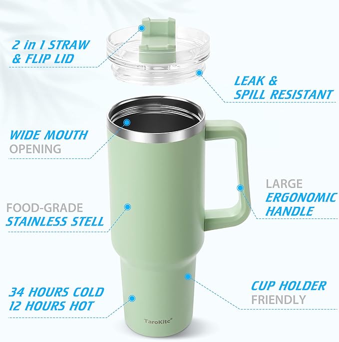 40 oz Tumbler with Handle  Stainless Steel Insulated Travel Mug Iced Coffee Cup with Lids and Straw   Keeps Drinks Cold for 34 Hours  Dishwasher Safe, BPA Free(Leopard Black)