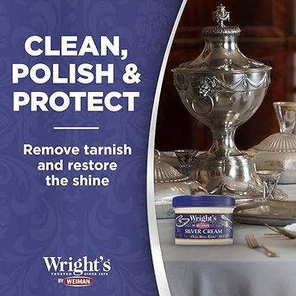 Wright's by Weiman Silver Cleaner and Polish Cream with Polishing Cloth, Ammonia-Free, Gently Clean  Remove Tarnish without Scratching