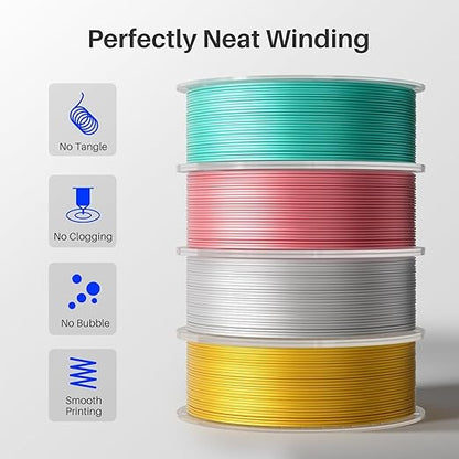 ELEGOO Silk PLA Filament 1.75mm Silver Grey 1KG, 3D Printer Filament Dimensional Accuracy - 0.02mm, 1kg Plastic Spool(2.2lbs) 3D Printing Filament Fits for Most FDM 3D Printers