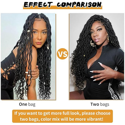 Goddess Locs Crochet Hair 18 Inch 6 Packs Faux Locs Crochet Hair For Black Women Ombre Faux Locs With Curly Ends Prelooped Crochet Hair Extensions(1B350, 18 Inch, 6 Packs)