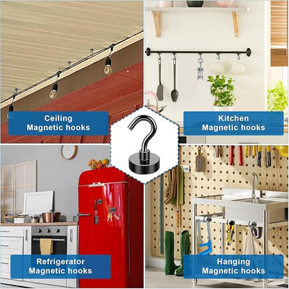 LOVIMAG Black Magnetic Hooks, 30Lbs Strong Magnetic Hooks Heavy Duty with Epoxy Coating for Refrigerator, Magnetic Cruise Hooks for Hanging, Classroom, Office, and Kitchen - Pack of 12
