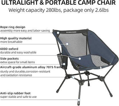 ROCK CLOUD Portable Camping Chair Ultralight Folding Chairs Outdoor for Camp Hiking Backpacking Lawn Beach Sports, Navy