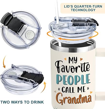 Grandma Gifts from Grandkids, Granddaughter, Grandson, Grandchildren - Practical Mothers, Birthday, Christmas, Ideas Gifts for Grandma Tumbler 40oz with Handle  Straw