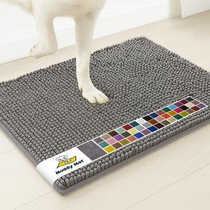 Muddy Mat® | Super Water Absorbent Door Mat Indoor, Microfiber Quick Dry Chenille Entryway Rug, Slip Resistant Front Door Mat, Indoor Mats for Entryway, Machine Washable Pet Rug, Grey 28"x18"