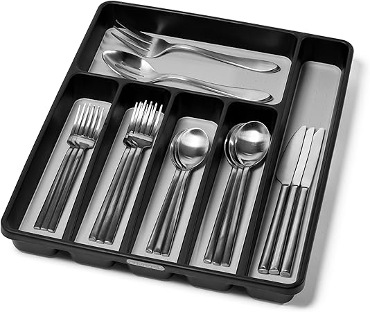 madesmart Classic Large Silverware Tray - Granite CLASSIC COLLECTION  6-Compartments Kitchen Drawer Organizer  Soft-Grip Lining and Non-Slip Rubber Feet  BPA-Free