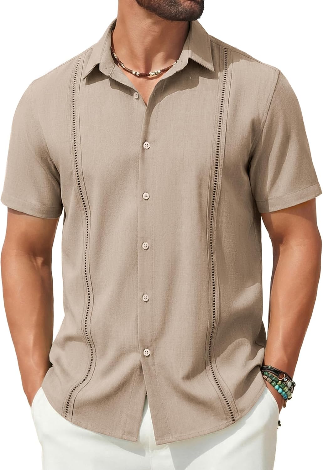 COOFANDY Mens Short Sleeve Cuban Guayabera Shirt Casual Summer Beach Button Down Shirts.