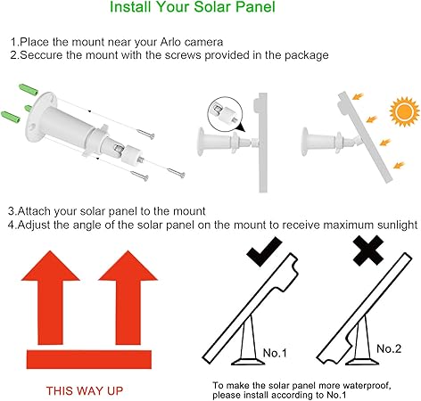 iTODOS Solar Panel Compatible with Arlo Pro and Arlo Pro 2, 11.8Ft Outdoor Power Charging Cable and Adjustable Mount,Not for Arlo HD,Arlo Ultra and Arlo Pro3Pro4-Silver