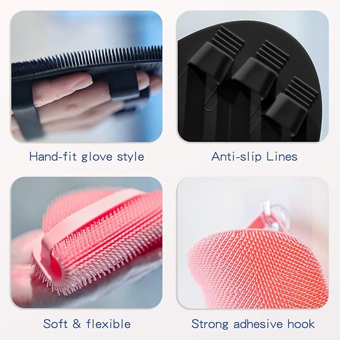Manmihealth Soft Silicone Face Scrubber Exfoliator with Deep-Cleaning Silicone Shower Brush Body Scrubber Set(2 PCS), Super-Lathering, Gentle-Exfoliating and Massaging (Black2)