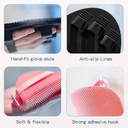Manmihealth Soft Silicone Face Scrubber Exfoliator with Deep-Cleaning Silicone Shower Brush Body Scrubber Set(2 PCS), Super-Lathering, Gentle-Exfoliating and Massaging (Black2)