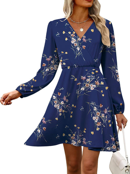 MixShe Summer Dresses for Women 2025 Wedding Guest Dress Fall Fashion Italian Outfits Elegant Classy Homecoming Clothing Plus Size Beach Vacation Clothes A Navy Floral Small