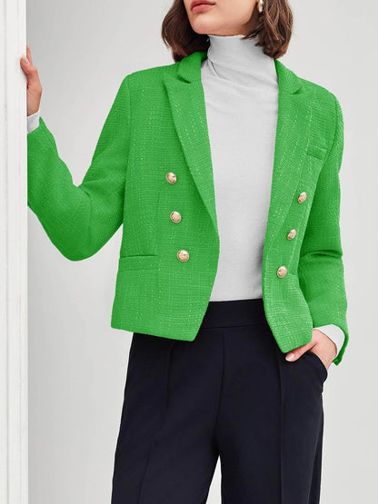 Cicy Bell Women Cropped Tweed Blazer Jackets Lapel Open Front Long Sleeve Business Suit Jackets with Pocket